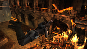 Croft Manor in flames - click for full-sized screenshot