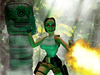 Lara Croft knows when to pull out the big guns!